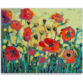 Malování podle čísel - Polní mák a žlutá obloha - 50x40 cm, bez dřevěného rámu - CZ výroba