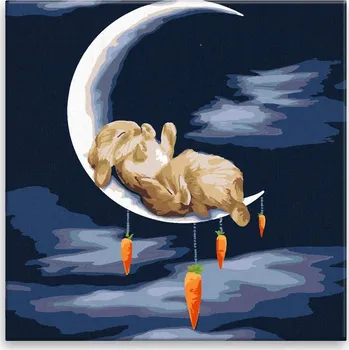 Malování podle čísel - Zajíčci v oblacích - 40x40 cm, bez dřevěného rámu - CZ výroba