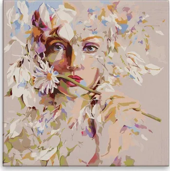 Malování podle čísel - Zahalená v kopretinách - 40x40 cm, bez dřevěného rámu - CZ výroba