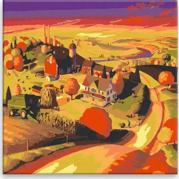 Malování podle čísel - Podzim na farmě - 40x40 cm, bez dřevěného rámu - CZ výroba