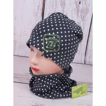 Čepice sada čepice a nákrčník Dráče tmavošedá s hvězdičkami velikost čepic: 50-52cm (2-4 roky, RDX vel. 4)