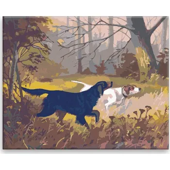Malování podle čísel - Lovečtí psi - 50x40 cm, bez dřevěného rámu - CZ výroba