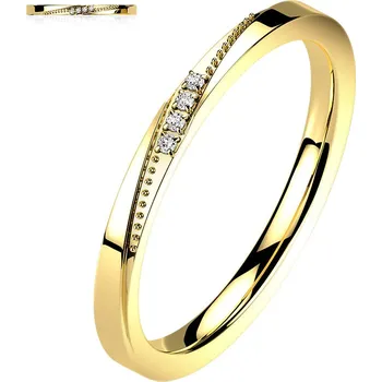 Prsten Šperky4U Zlacený ocelový prsten s čirými zirkony - velikost 49 - OPR1869-49