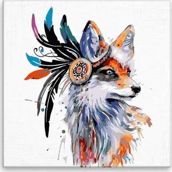 Malování podle čísel - Liška s péry - 40x40 cm, bez dřevěného rámu - CZ výroba