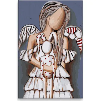 Dětské zboží Malování podle čísel - Anděl s plyšákem - 40x60 cm, bez dřevěného rámu - CZ výroba
