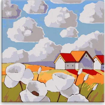 Malování podle čísel - Bělavé květy na louce - 40x40 cm, bez dřevěného rámu - CZ výroba