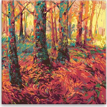 Malování podle čísel - Červený les - 40x40 cm, bez dřevěného rámu - CZ výroba