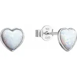 Stříbrné náušnice pecky se syntetickým opálem bílé srdce 11337.1