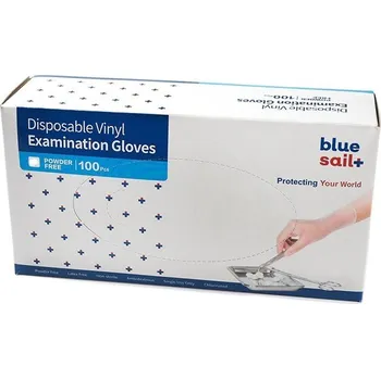 Vyšetřovací rukavice Vyšetřovací rukavice Blue Sail vinyl, nepudrované, vel. L, 100 ks