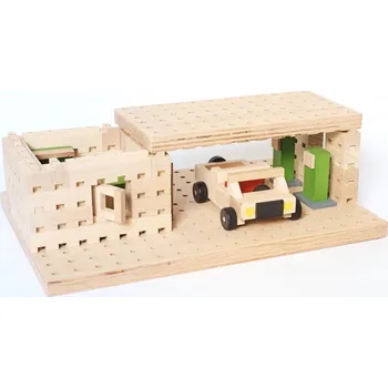 ostatní stavebnice Dřevěná stavebnice Buko – Benzínka s autíčkem, 99 dílů