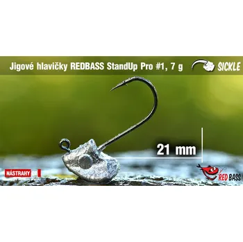 Rybářský háček Neváznoucí jigová hlavička REDBASS StandUp Pro Sickle #1 - 25 mm - 7 g, 5 ks
