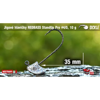 Rybářský háček Neváznoucí jigová hlavička REDBASS StandUp Pro Sickle #4/0 - 36 mm - 10 g, 5 ks