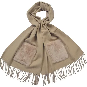 Šála Béžová šála s třásněmi a kapsou - 55*180 cm