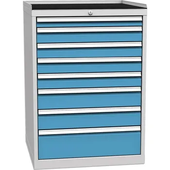 Zásuvková dílenská skříňka, 8 x zásuvka, v x š x h: 1030 x 720 x 700 mm, barva šedá RAL7035/ modrá RAL5012