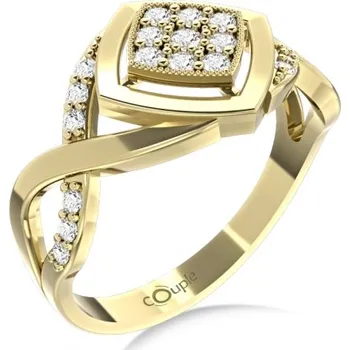 Prsten Couple, Nepřehlédnutelný prsten Kostka, žluté zlato se zirkony, vel.: 59, ø18,8 mm, 6610313-0-59-1