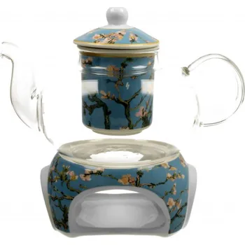 Filtrační konvice DUO Gifts DG - Skleněná konvice s ohřívačem na čajovou svíčku V. van Gogh Almond Blossom v dárkové krabičce - 1000 ML