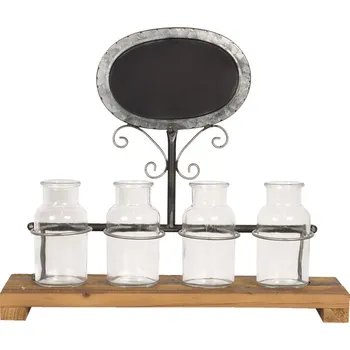 Bytová dekorace Dekorační lahvičky ve stojanu s cedulí Mercer - 42*14*35 cm