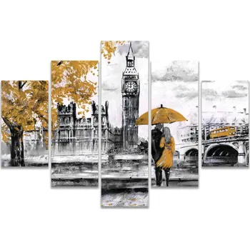 Malvis ® Obraz londýnská procházka žlutá Velikost (šířka x výška): pětidílné schody - 100x50 cm