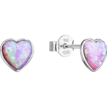 Náušnice Stříbrné náušnice pecky se syntetickým opálem růžové srdce 11337.3