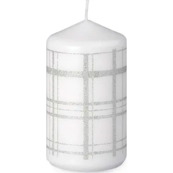 Svíčka Svíčka 68x120 mm Karo stříbrné, bílá 300 gram