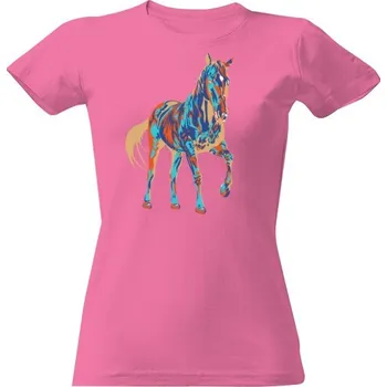 Dámské tričko Tričko s potiskem Dámské tričko Kůň růžová dámské