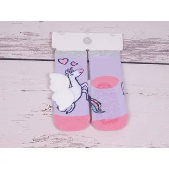 Ponožky capáčky YO ABS protiskluzové fialkové s jednorožcem s kvalitním silikonovým protiskluzem velikosti ponožek: 15-17 (EUR vel. 23-26)