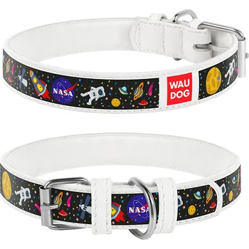 Obojek pro psa Obojek kožený Waudog NASA bílý Délka: 20-28cm/1,2cm