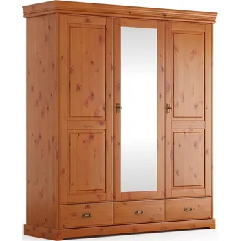 Dětská skříň Třídvéřová šatní skříň se zrcadlem Toskania 3 - medová borovice