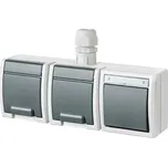 ATLAS IP65 Přepínač č.6+zásuvka 2x 2P+P, 2-násobná vodorovně s vývodkou M20,na povrch,šedá