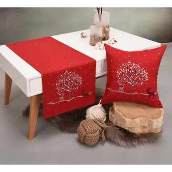 Vánoční dekorace Červená vánoční dečka D41 se soby (40 x 100 cm)