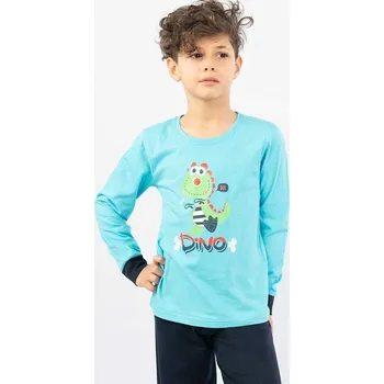 Chlapecké pyžamo Vienetta Dětské pyžamo dlouhé Dino tyrkysová, 7-8