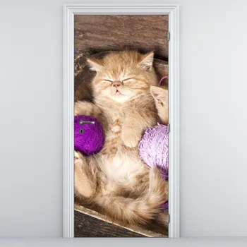 Fototapeta LuxusniObrazy.cz Fototapeta na dveře - kotě s fialovými klubíčky