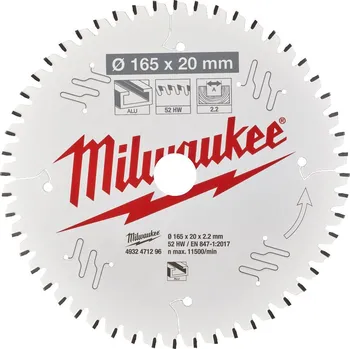 Pilový kotouč Kotouč pro okružní pilu Milwaukee CSB P Alu165 x 20 x 2.2 x 52TF neg 4932471296