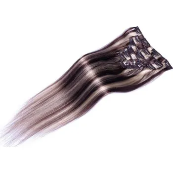 Příčesek CLIP IN 7 pásů HNĚDÝ MELÍR #4/613, 75g, 50cm,100% lidské vlasy