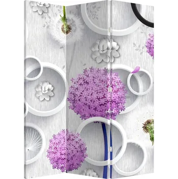 Paraván LuxusniObrazy.cz Paraván - 3D abstrakce s kruhy a květinami