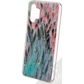 Pouzdro na mobilní telefon 1Mcz Gold Glam Páv TPU ochranný kryt pro Samsung Galaxy A32 5G růžová mátově zelená (pink mint green)