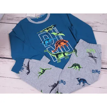 Chlapecké pyžamo Pyžamo Kugo s dinosaury svítí ve tmě petrolejové s šedou velikost oblečení - děti: 104