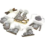 Flora dřevěné ozdoby zimní výbava šedé 10 ks