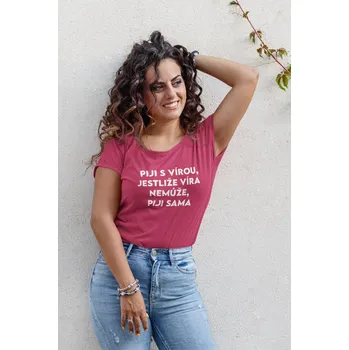 Dámské tričko Dámské tričko Piji s Vírou Barva: Purpurová, Velikost: 2XL