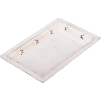 Vánoční dekorace Aranžovací tác dřevěný s hvězdami 18 x 12 cm - bílý