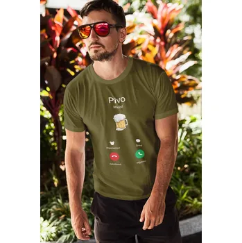 Pánské tričko Pivo volá Barva: Khaki, Velikost: L