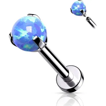 Piercing Labreta s opálem, tyčka 1,2 x 8 mm (modrá)