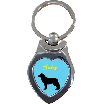 Přívěsek na klíče srdce s potiskem Husky a zima