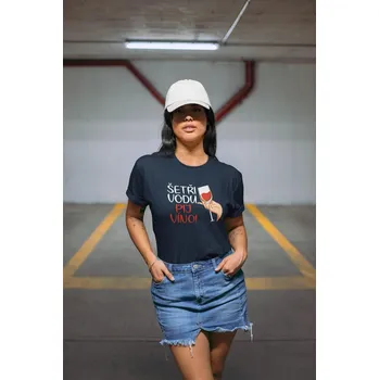 Dámské tričko Dámské tričko Pij víno Barva: Petrolejová modrá, Velikost: L