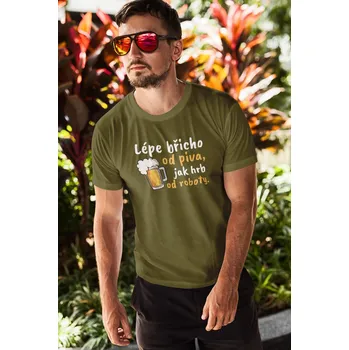 Pánské tričko Lépe břicho od piva Barva: Khaki, Velikost: M