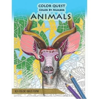 Cizojazyčná kniha Color Quest Color by Number Animals: Jumbo Adult Coloring Book for Stress Relief – Color Questopia (EN)