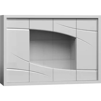 Komoda Eoshop Komoda s vitrínou SAPIR S-11 bílý lesk/bílá