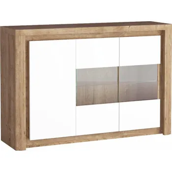 Komoda Eoshop Komoda s vitrínou VILINIO V-3, bílý lesk/dub ribbeck