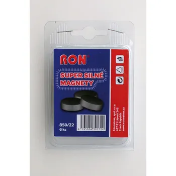 Dekorativní magnet Magnety černé MIKOV super silné - průměr 22 mm / 6 ks