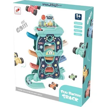 autodráha Autodráha sjezdová poschoďová 33x38cm set s 8 autíčky plast